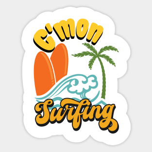 C'mon Surfing Beach Summer Surfboard Palmtree Sticker